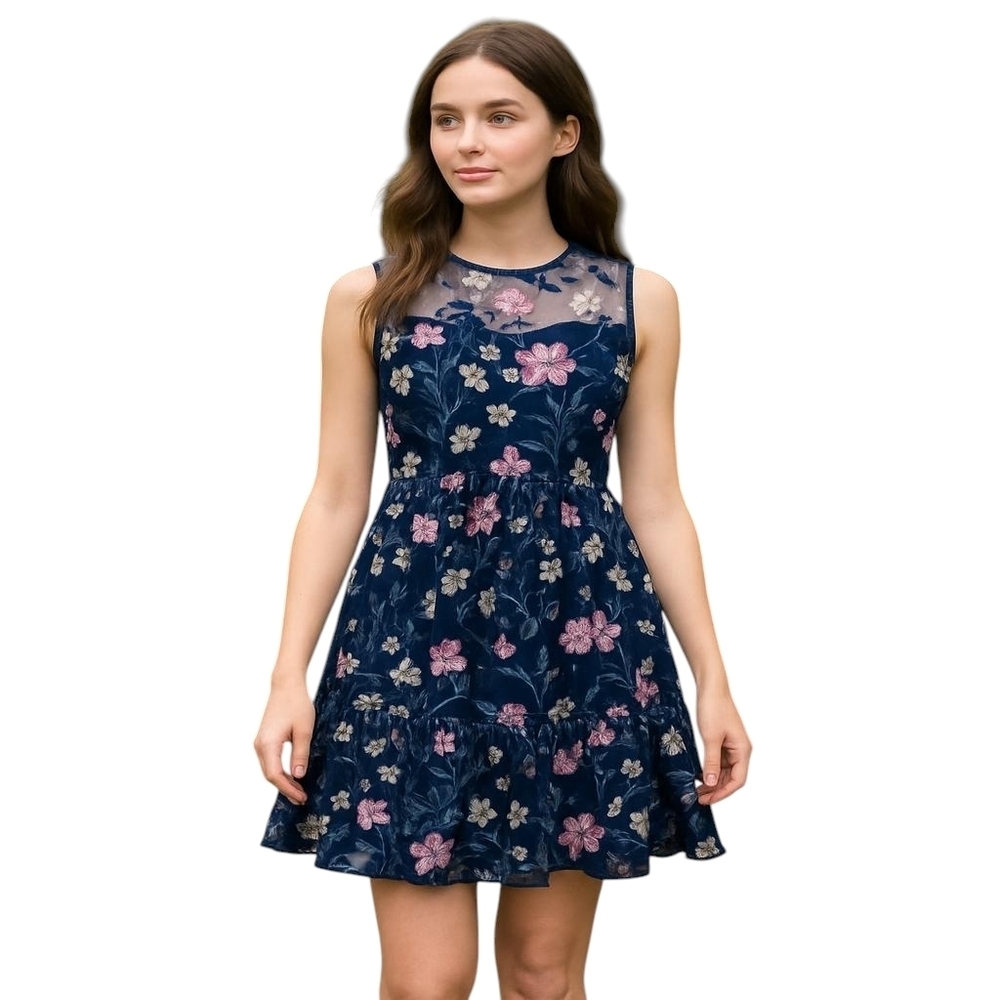 Cupcakes & Cashmere Leda Embroidered Floral Sleeveless Back Keyhole Mini Dress 4